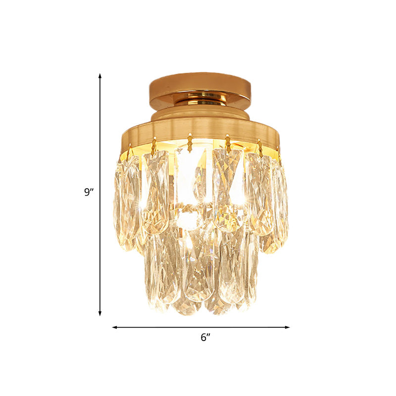 Gold Cylinder Pinecone Foyer Ceiling Lamp - Simple Crystal Design with Semi-Flush Mount - 1 Bulb Light Fixture