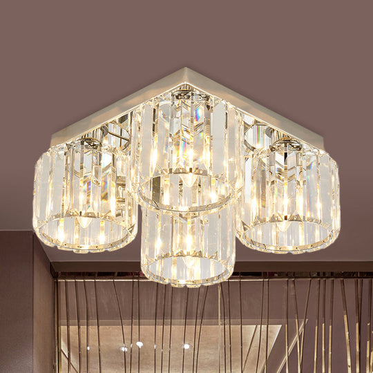 Modern Chrome Flush Mount Ceiling Lamp with Prismatic Crystal Bulbs