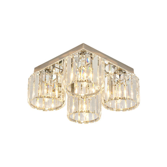 Modern Chrome Flush Mount Ceiling Lamp With Prismatic Crystal Bulbs