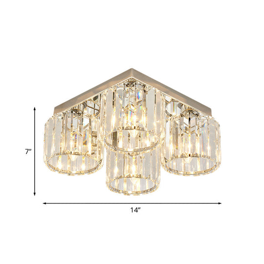 Modern Chrome Flush Mount Ceiling Lamp With Prismatic Crystal Bulbs