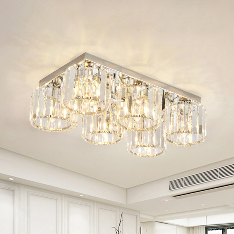 Modern Chrome Flush Mount Ceiling Lamp with Prismatic Crystal Bulbs