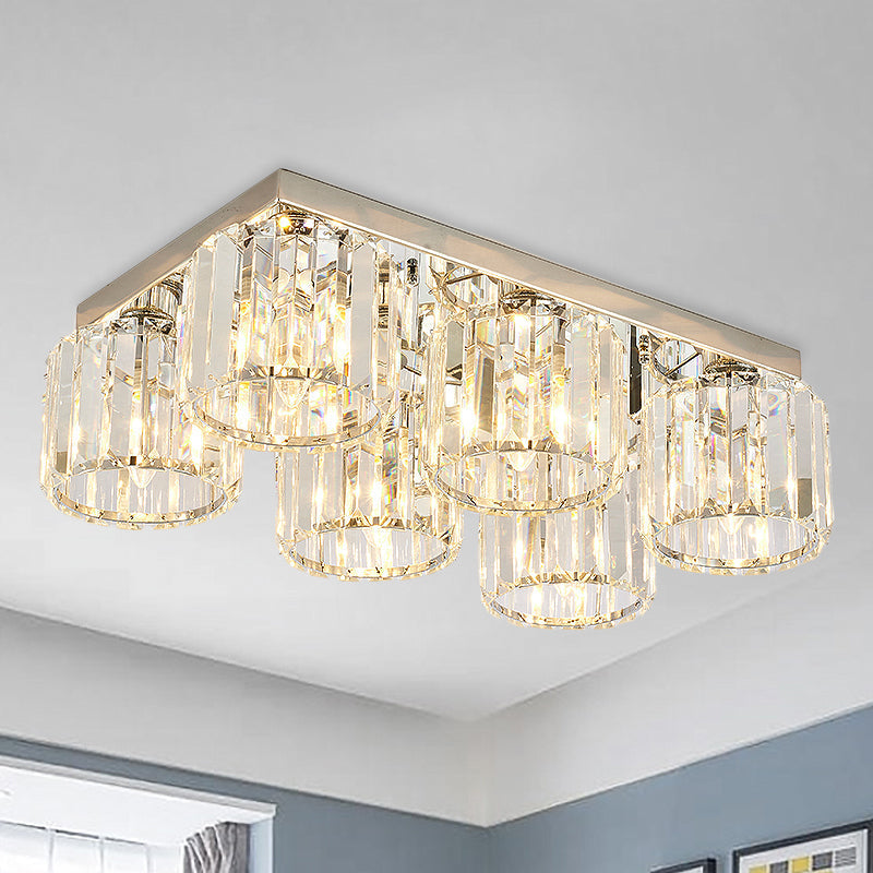 Modern Chrome Flush Mount Ceiling Lamp with Prismatic Crystal Bulbs