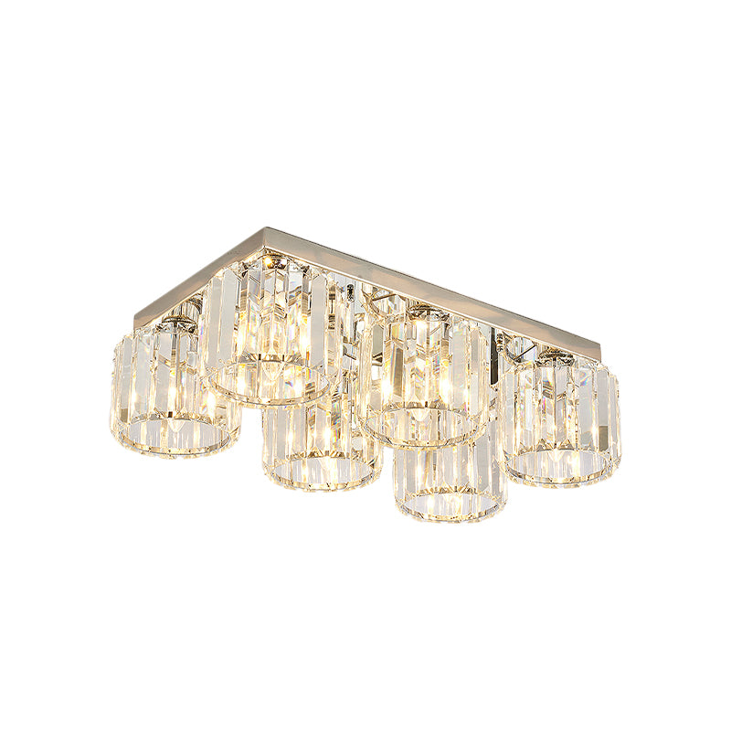 Modern Chrome Flush Mount Ceiling Lamp with Prismatic Crystal Bulbs