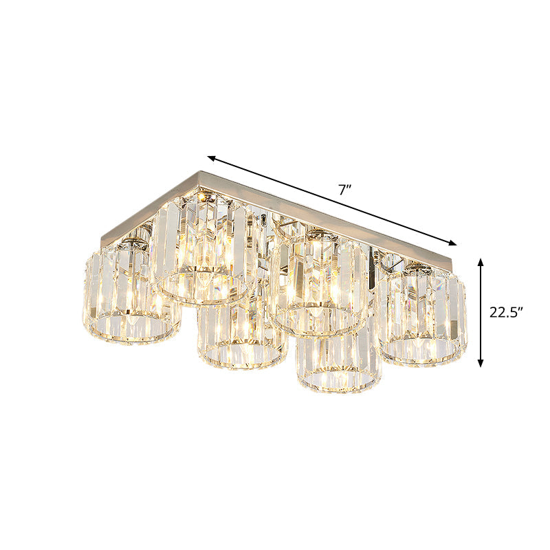 Modern Chrome Flush Mount Ceiling Lamp with Prismatic Crystal Bulbs