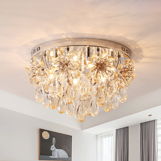 Modern 6-Light Crystal Fringe Flushmount Ceiling Light in Chrome - Ideal for Dining Room