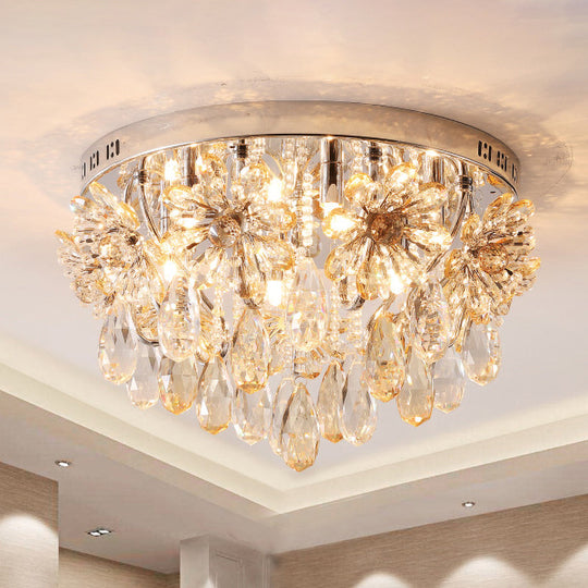 Modern 6-Light Crystal Fringe Flushmount Ceiling Light in Chrome - Ideal for Dining Room