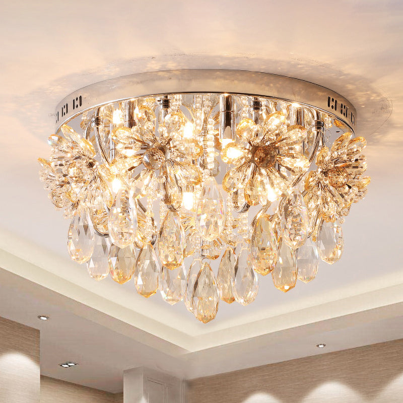 Modern 6-Light Crystal Fringe Flushmount Ceiling Light In Chrome - Ideal For Dining Room