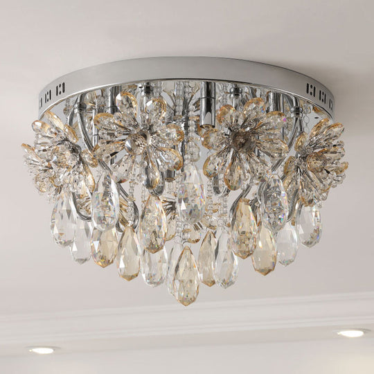 Modern 6-Light Crystal Fringe Flushmount Ceiling Light in Chrome - Ideal for Dining Room