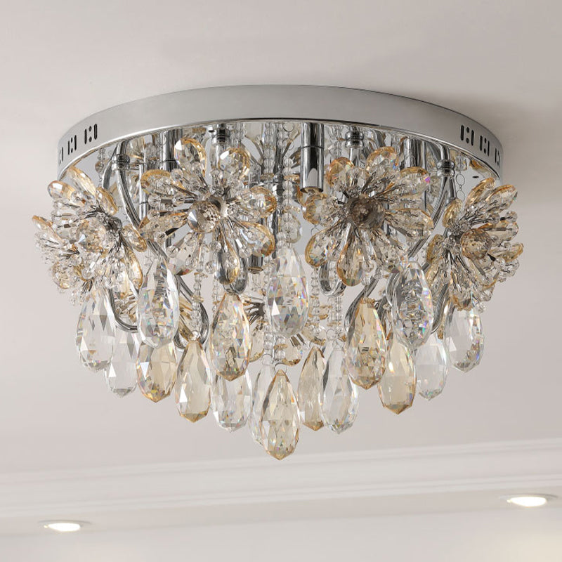 Modern 6-Light Crystal Fringe Flushmount Ceiling Light In Chrome - Ideal For Dining Room