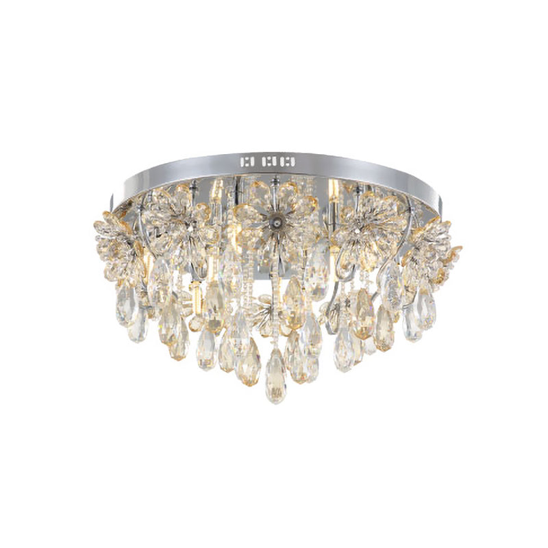 Modern 6-Light Crystal Fringe Flushmount Ceiling Light in Chrome - Ideal for Dining Room