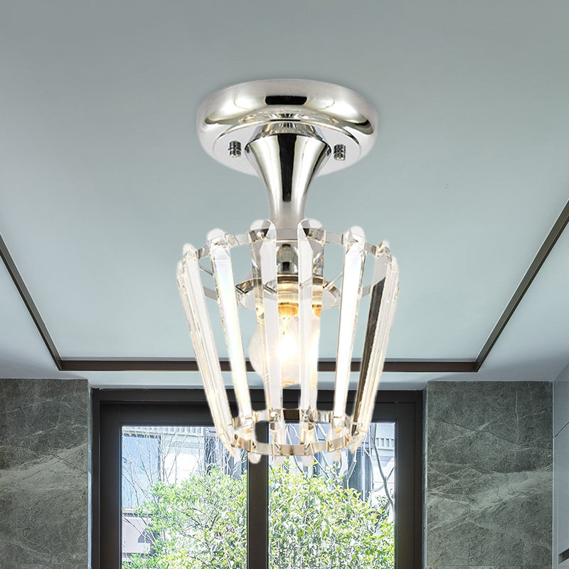 Crystal Semi Flush Mount Ceiling Light in Chrome with Minimalist Design