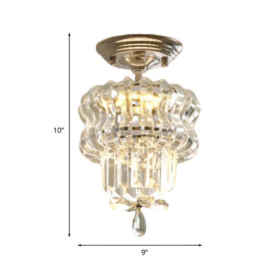 Simple Crystal 2-Tier LED Semi Flush Silver Light Fixture – Small Hallway Ceiling Lamp