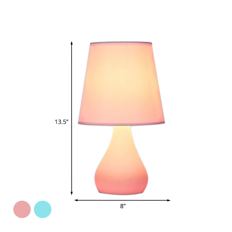 Blue/Pink Ceramic Urn Table Lamp - Nordic Style Night Reading Light With Fabric Shade