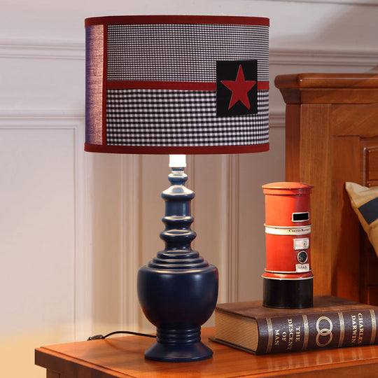 Blue Cylinder Nightstand Lamp - Modern Star Shape Reading Light