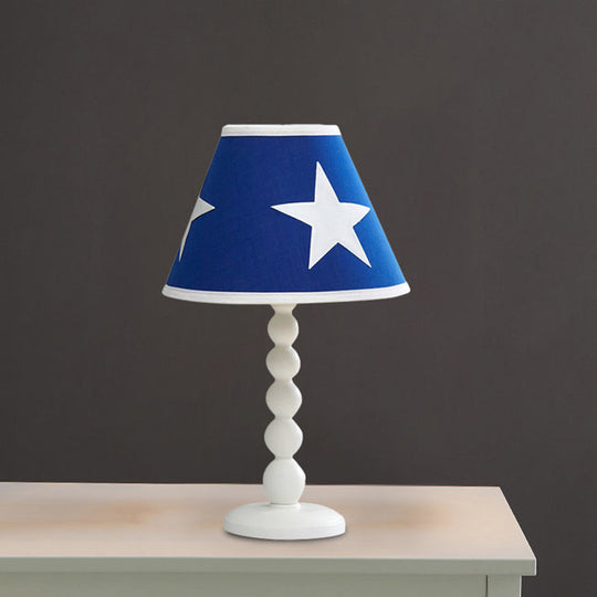 Modern Barrel Night Table Light Wood With Blue Fabric Shade