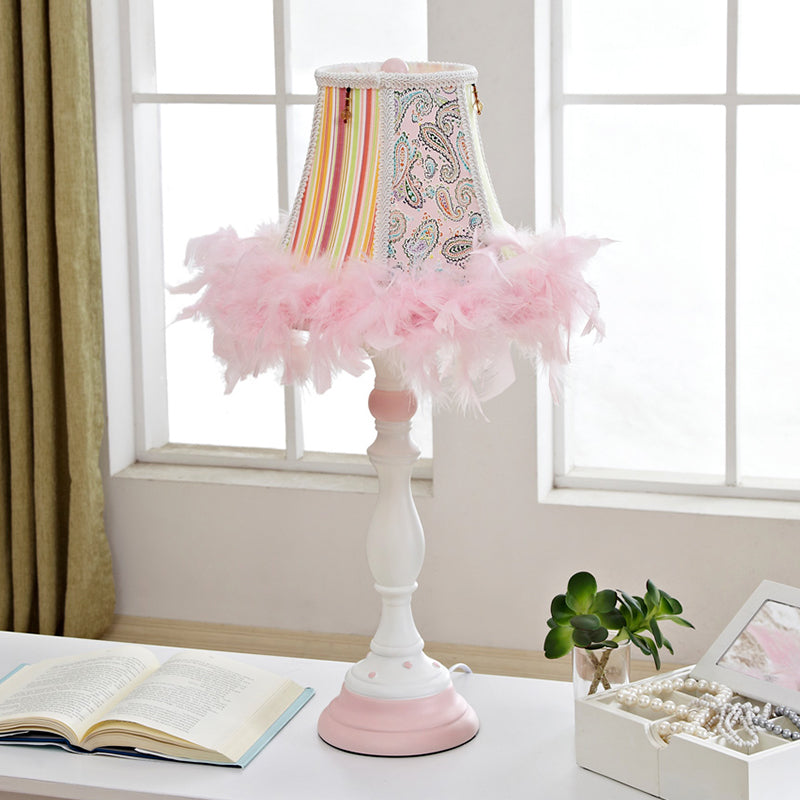 Feather Modern Pink Barrel Resin Table Lamp - 1 Bulb For Bedroom Reading And Book Light