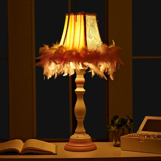 Feather Modern Pink Barrel Resin Table Lamp - 1 Bulb For Bedroom Reading And Book Light