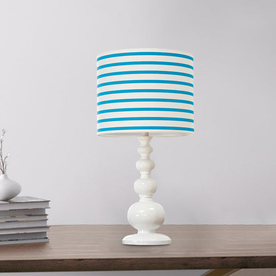 Minimal Resin Drum Shade Desk Lamp - Spot/Stripe Shape 1 Bulb Blue/Pink Night Lighting