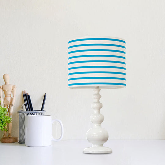 Minimal Resin Drum Shade Desk Lamp - Spot/Stripe Shape 1 Bulb Blue/Pink Night Lighting