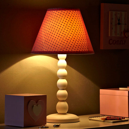 Modern Pink Barrel Desk Lamp With Fabric Shade - Wood Table Light For Bedroom (1 Head)