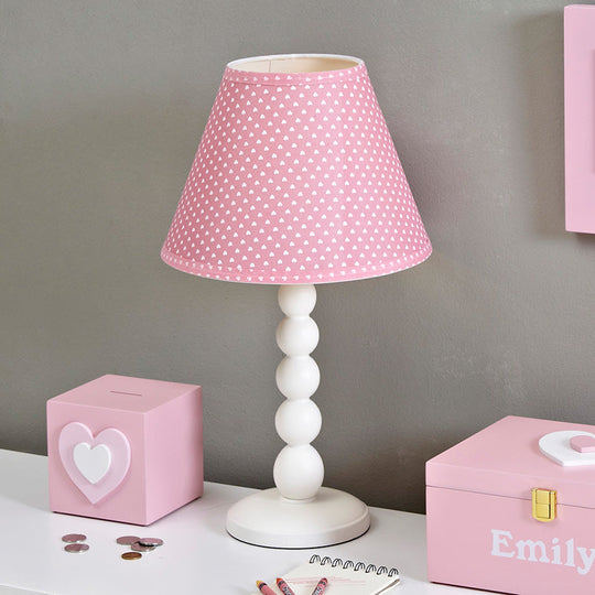 Modern Pink Barrel Desk Lamp With Fabric Shade - Wood Table Light For Bedroom (1 Head)