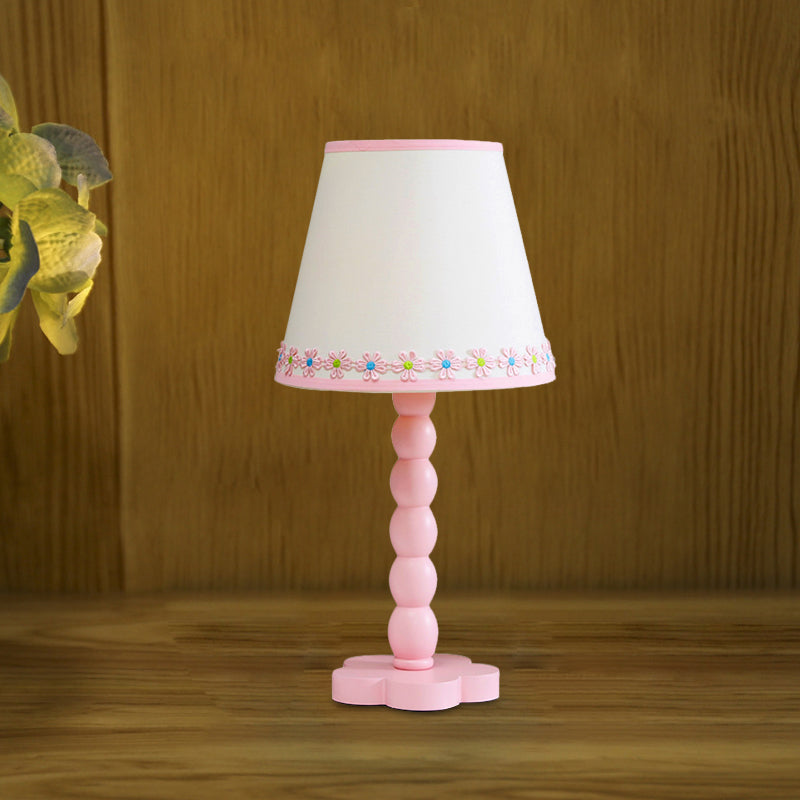 Contemporary Wood Night Table Lamp: White And Pink Barrel Reading Light With Flower Pattern