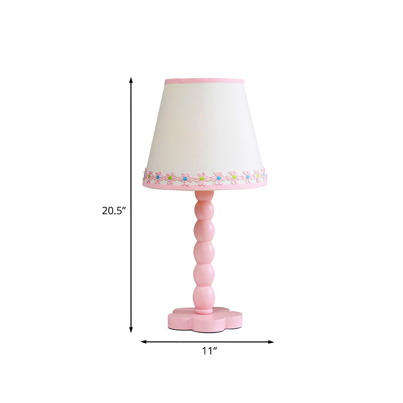 Contemporary Wood Night Table Lamp: White And Pink Barrel Reading Light With Flower Pattern