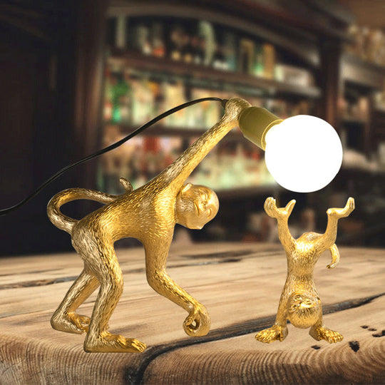 Elena - Resin Resin Monkey Shape Night Table Light Creative 1 Bulb Gold/White/Black Reading Lighting for Bedroom