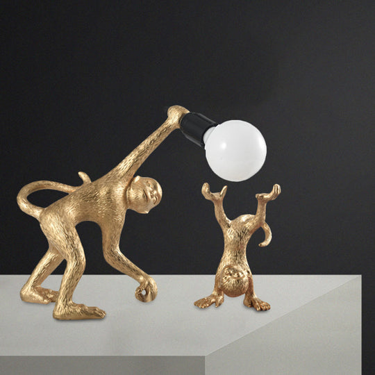 Elena - Resin Resin Monkey Shape Night Table Light Creative 1 Bulb Gold/White/Black Reading Lighting for Bedroom