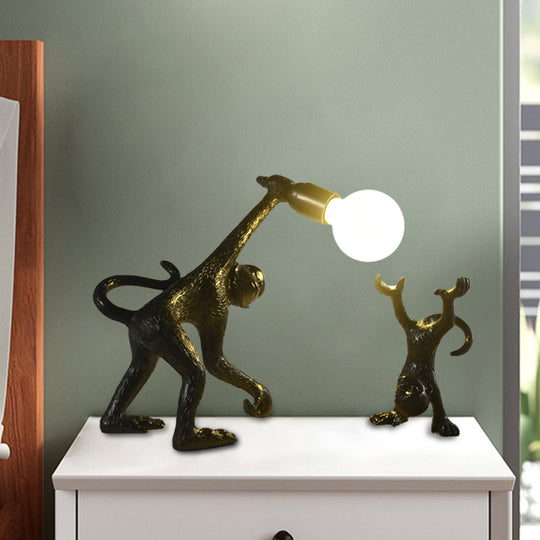 Elena - Resin Resin Monkey Shape Night Table Light Creative 1 Bulb Gold/White/Black Reading Lighting for Bedroom