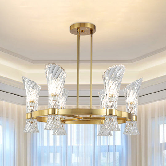 Modern Gold Metal 6-Light Semi Flush Ceiling Light with Crystal Twisted Shade