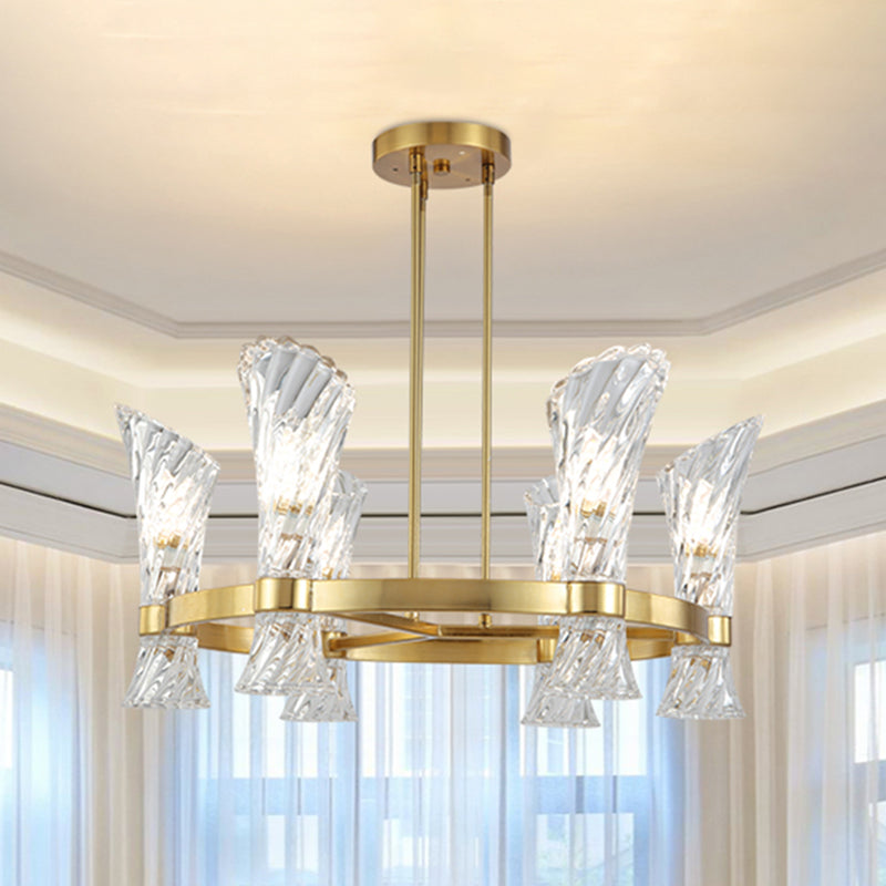 Modern Gold Metal 6-Light Semi Flush Ceiling Light With Crystal Twisted Shade