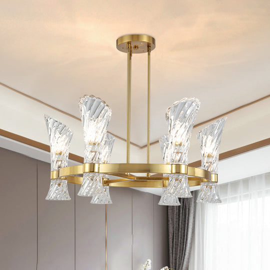 Modern Gold Metal 6-Light Semi Flush Ceiling Light with Crystal Twisted Shade