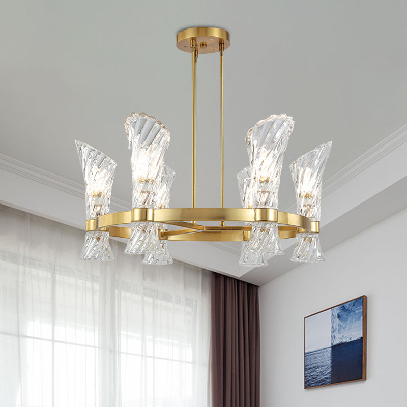 Modern Gold Metal 6-Light Semi Flush Ceiling Light with Crystal Twisted Shade