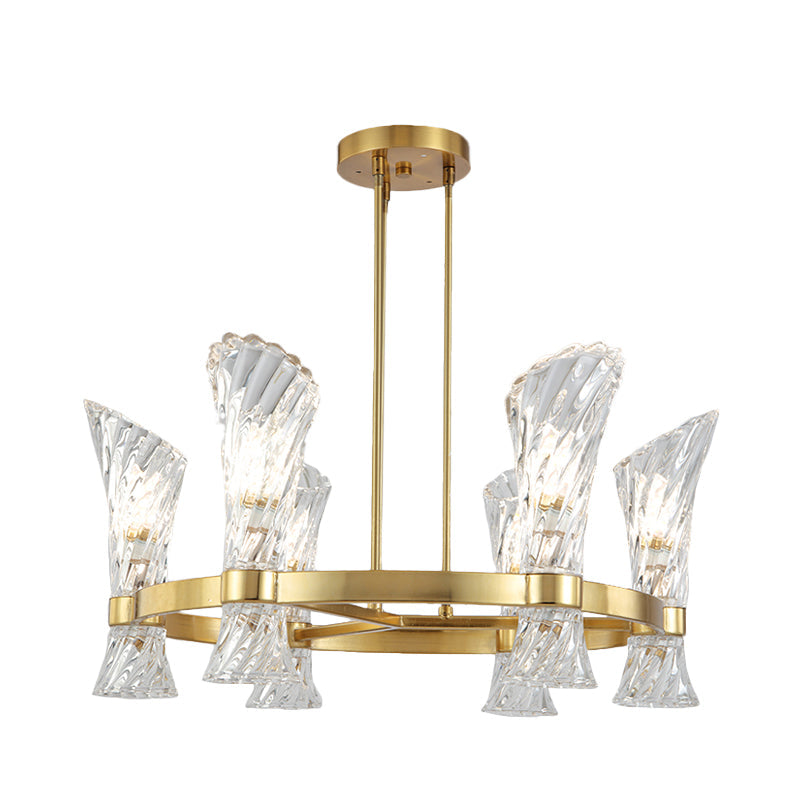 Modern Gold Metal 6-Light Semi Flush Ceiling Light with Crystal Twisted Shade