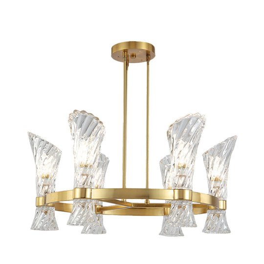 Modern Gold Metal 6-Light Semi Flush Ceiling Light With Crystal Twisted Shade