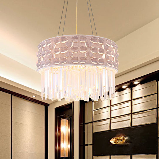 Flute Crystal Drum Chandelier: Minimalist White Pendant Lamp, 4 Heads for Dining Room