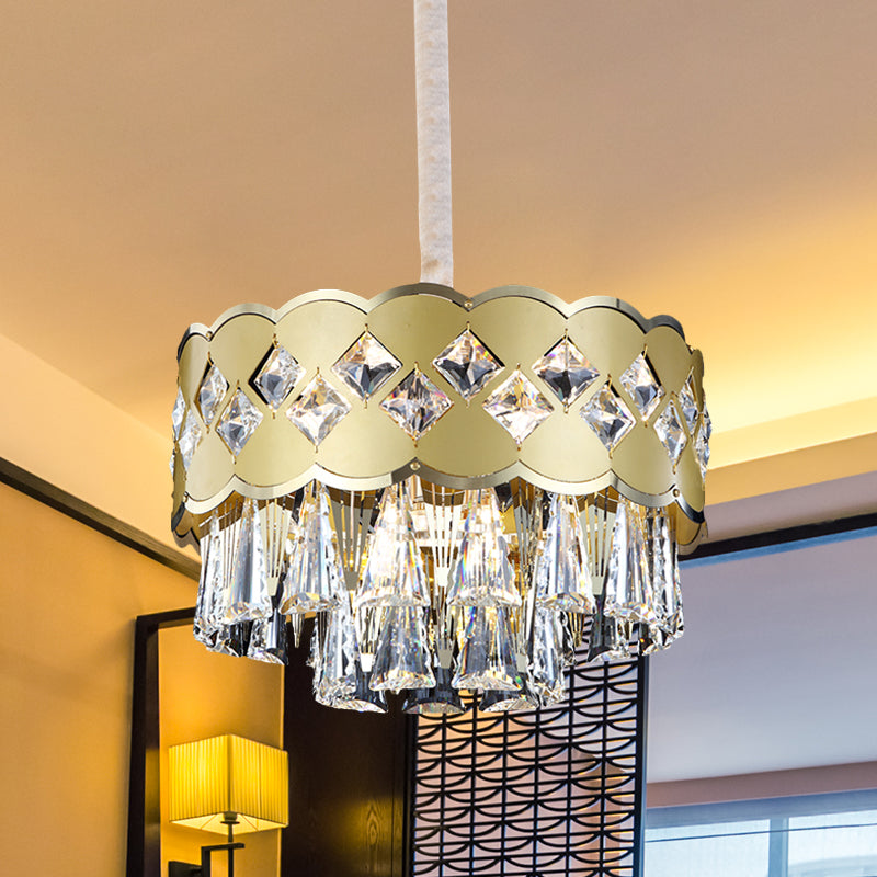 Modern Crystal Block Chandelier With 9 Gold Lights For Bedroom