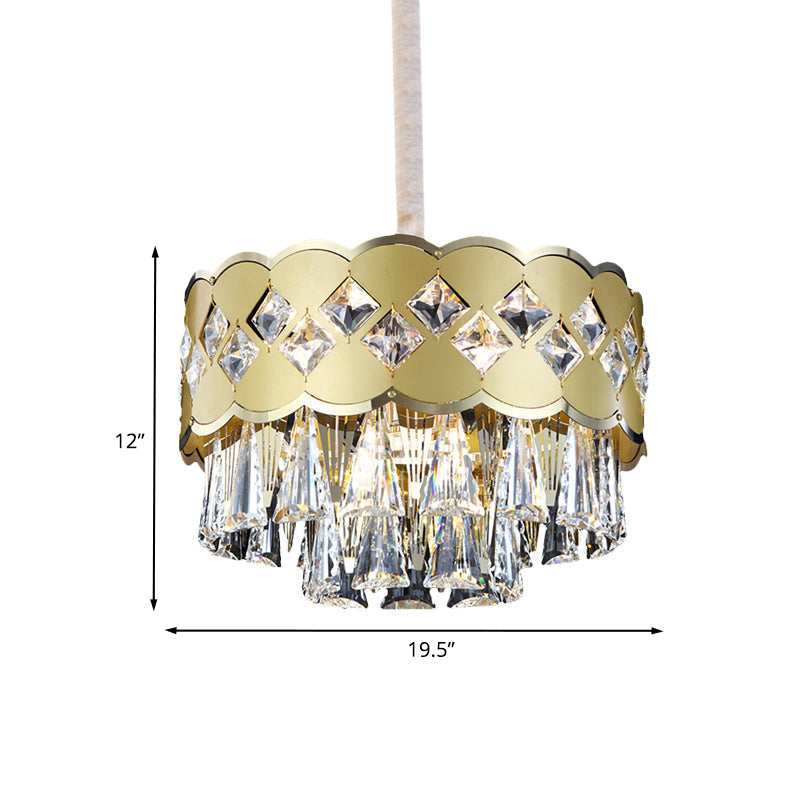 Modern Crystal Block Chandelier With 9 Gold Lights For Bedroom