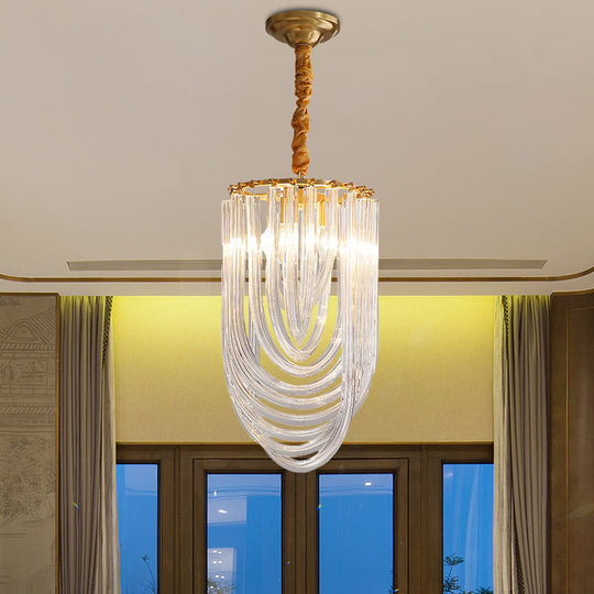 Modern Gold Crystal Chandelier Pendant Light - 3 Heads, Clear Twisted Crystals, Elegant Half-Oval Design