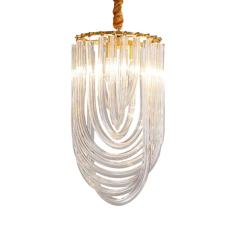 Modern Gold Oval Pendant Light Fixture - 3 Heads Clear Crystal Chandelier