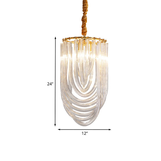 Modern Gold Crystal Chandelier Pendant Light - 3 Heads, Clear Twisted Crystals, Elegant Half-Oval Design