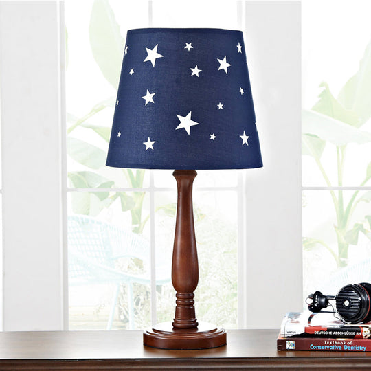 Giulia - Blue Barrel Shade Night Table Lamp with Star Pattern