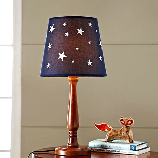 Giulia - Blue Barrel Shade Night Table Lamp with Star Pattern