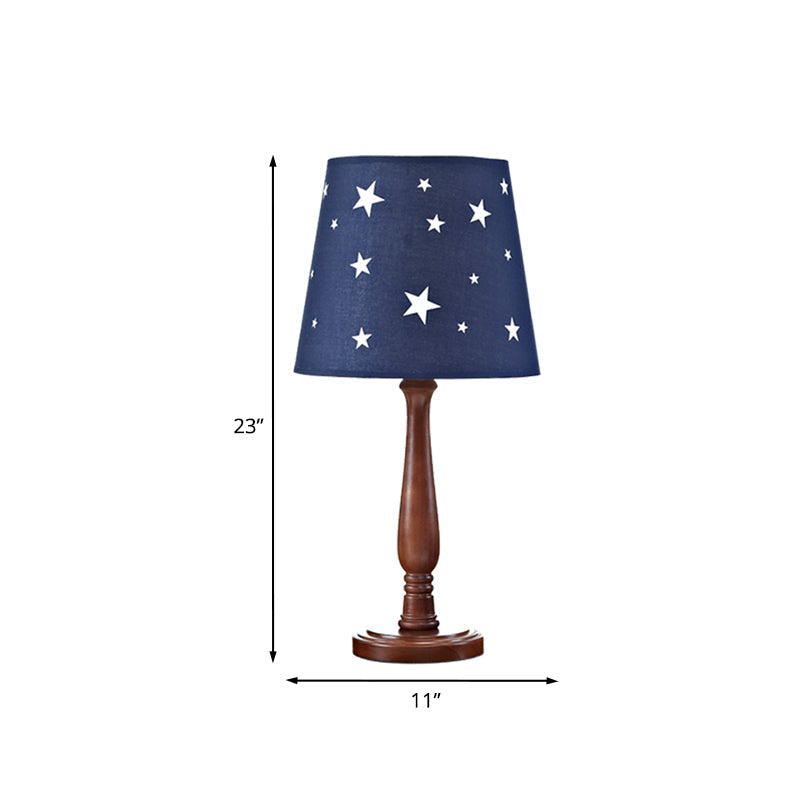 Giulia - Blue Barrel Shade Night Table Lamp with Star Pattern