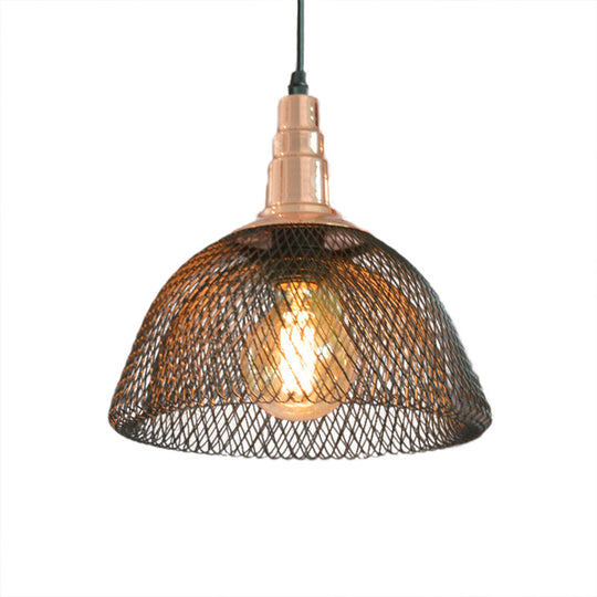 Industrial Metal Black Dome Mesh Pendant Light - Single Industrial Ceiling Hanging Fixture