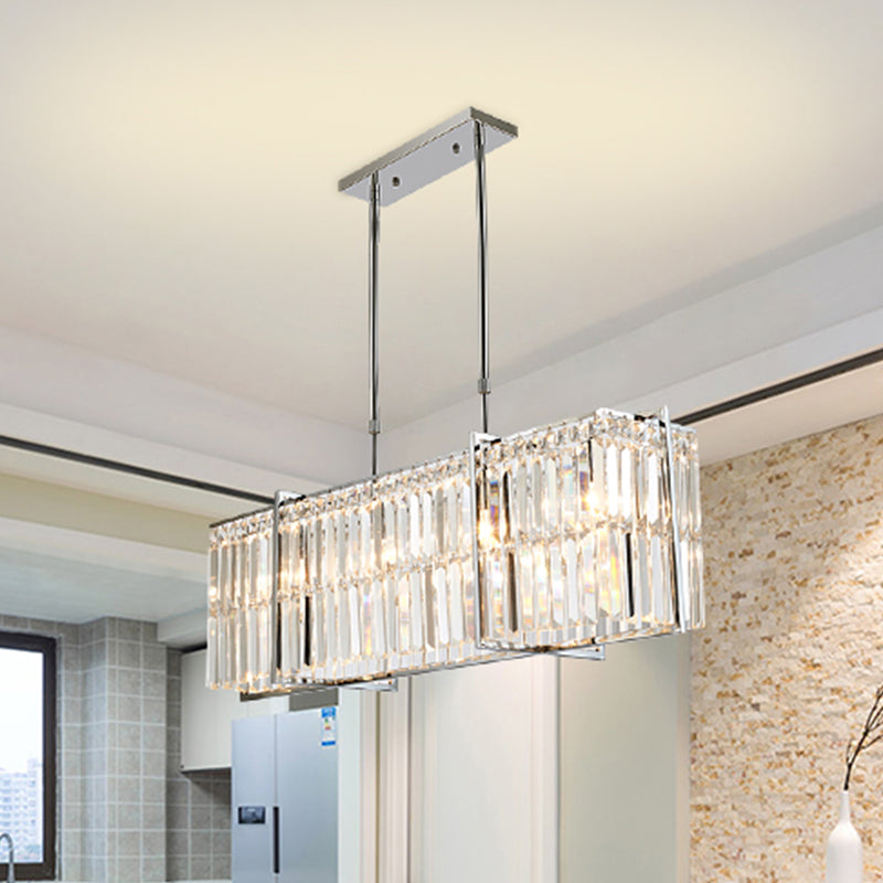 Modern Crystal Rod Island Pendant Rectangular With 5 Lights Chrome Finish