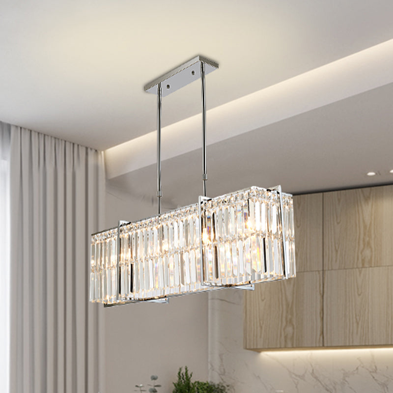 Modern Crystal Rod Island Pendant Rectangular With 5 Lights Chrome Finish