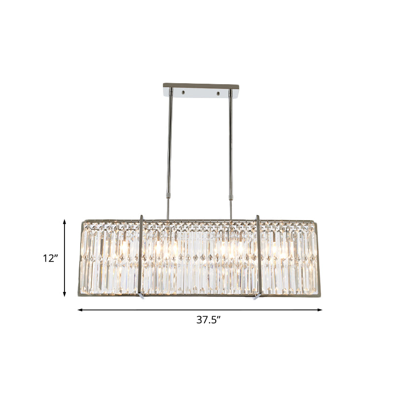 Modern Crystal Rod Island Pendant Rectangular With 5 Lights Chrome Finish