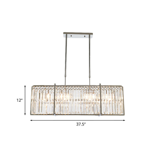 Modern Crystal Rod Island Pendant Rectangular With 5 Lights Chrome Finish